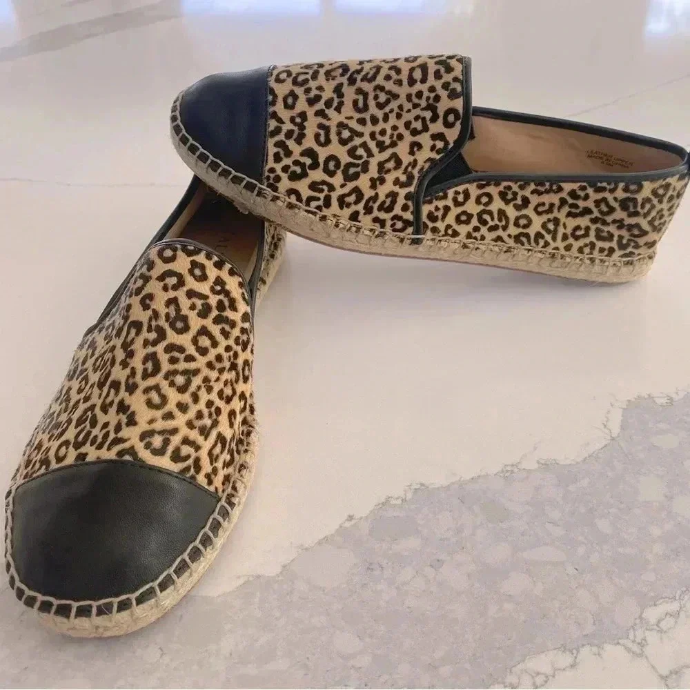 Talbots Leopard Calf Hair Cap Toe Leather Espadrille Flat Loafer Slip-On 8.5 NEW